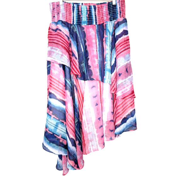 INC Womens Tie Dye Handkerchief Hem Smocked Chiffon Boho Fairy Sparkle Skirt L‎ - Picture 3 of 13